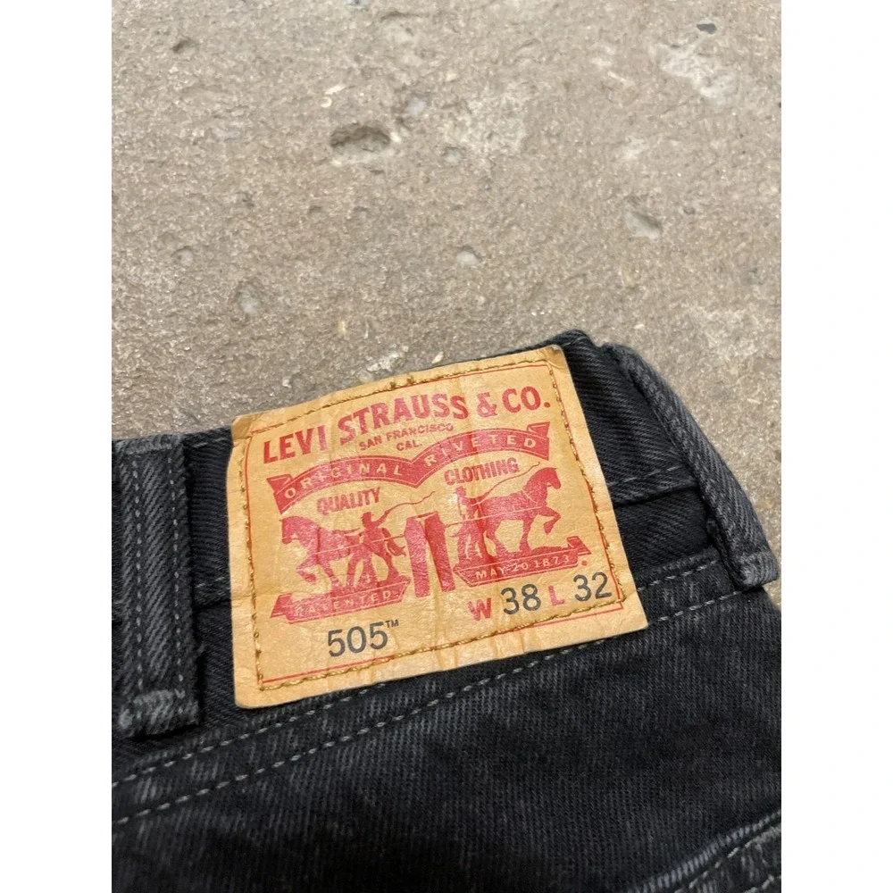 Levis 505 Jeans Mens 38x32 Black‎ Denim Straight Leg Zip Fly PC9 00505-0260